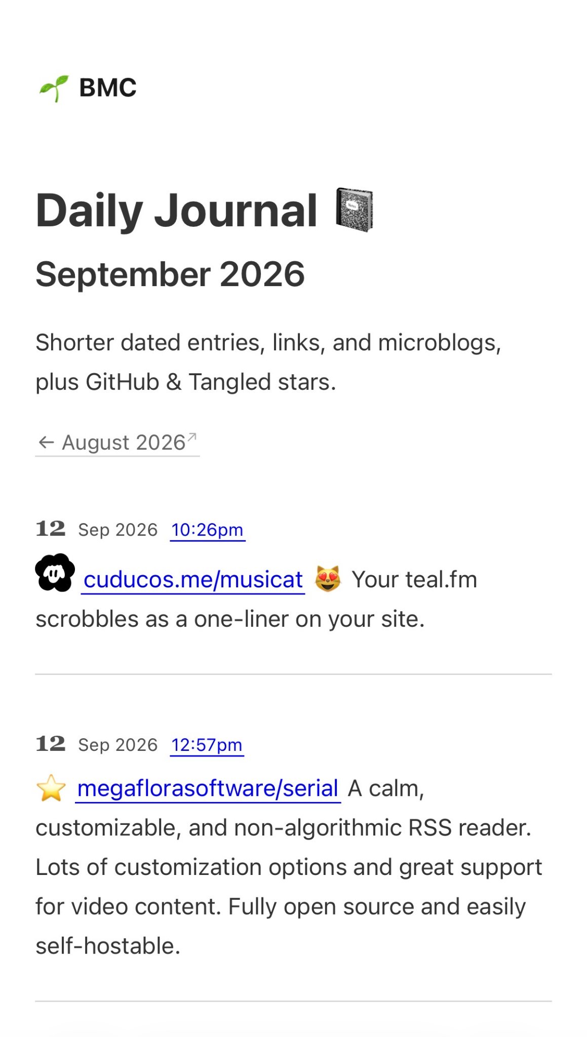 Screenshot of bmannconsulting.com/journal/ showing a tangled and github star